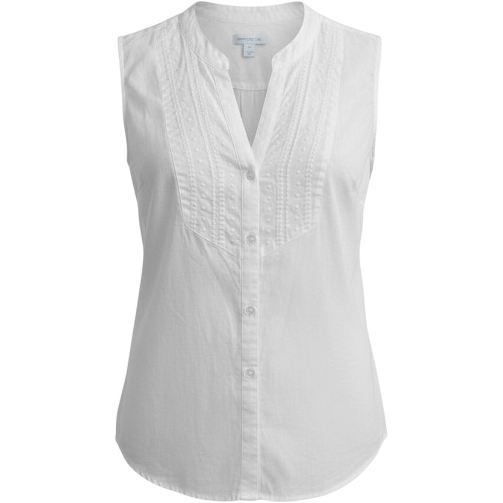 Charter Club  Large White 100% Linen Sleeveless Eyelet Bib Blouse Quiet Luxury